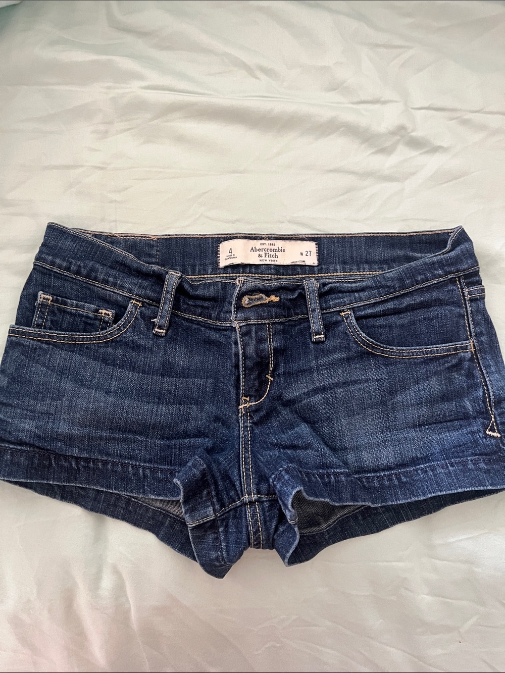 Abercrombie & Fitch Dark Blue Denim Shortie Shorts
